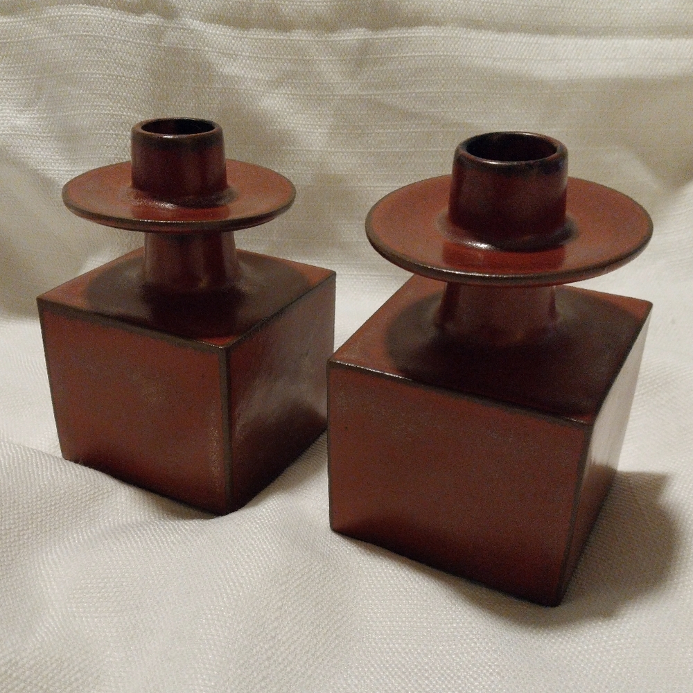 Vintage Made In Japan Mid-Century Ceramic Cube Candle Holders - Picture 4 of 6
